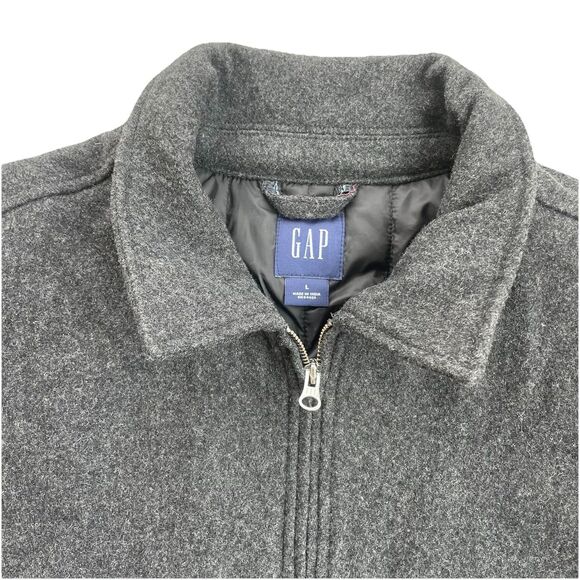 Men's Wool Gap Coat Size Large Gray Zipper Front Lined Vintage Jacket Y2K - Picture 2 of 13